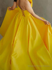 A-Line/Princess Strapless Sweep Train Satin Prom Dresses With Leg Slit