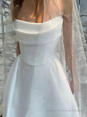 A-Line/Princess Strapless Sweep Train Satin Wedding Dresses With Leg Slit