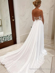 A-Line/Princess Sweetheart Chapel Train Chiffon Wedding Dresses With Leg Slit