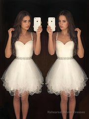 A-Line/Princess Sweetheart Short/Mini Tulle Homecoming Dresses With Beading