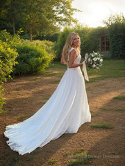 A-Line/Princess Sweetheart Sweep Train Organza Wedding Dresses