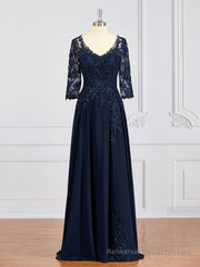 A-Line/Princess V-neck Chiffon Floor-Length Mother of the Bride Dresses With Appliques Lace