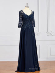 A-Line/Princess V-neck Chiffon Floor-Length Mother of the Bride Dresses With Appliques Lace