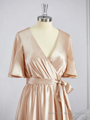 A-Line/Princess V-neck Floor-Length Silk like Satin Bridesmaid Dresses with Belt/Sash