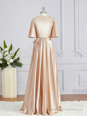 A-Line/Princess V-neck Floor-Length Silk like Satin Bridesmaid Dresses with Belt/Sash