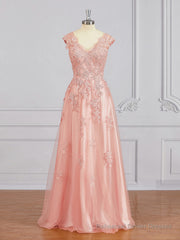 A-Line/Princess V-neck Floor-Length Tulle Mother of the Bride Dresses With Appliques Lace