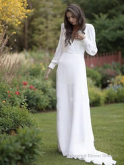 A-Line/Princess V-neck Sweep Train Chiffon Wedding Dresses