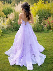 A-Line/Princess V-neck Sweep Train Prom Dresses