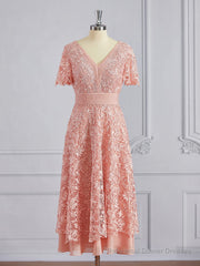 A-Line/Princess V-neck Tea-Length Chiffon Mother of the Bride Dresses With Appliques Lace