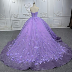 A Line Purple Lace Sweetheart With Corset Back Quinceanera Dresses