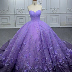 A Line Purple Lace Sweetheart With Corset Back Quinceanera Dresses