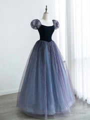 A-Line Purple Tulle Long Prom Dress, Purple Sweet 16 Dress