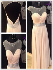 A Line Round Neck Floor Length Prom Dresses, Long Pink Formal/Bridesmaid Dress