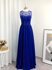 A-line Scoop Appliques Lace Floor-Length Chiffon Dress