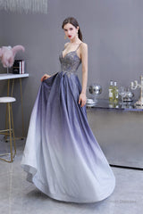 A-Line Spaghetti Straps Long Sequins Prom Dresses