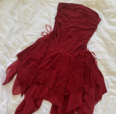 a line Strapless Chiffon Burgundy Homecoming Dresses Short Party Dress