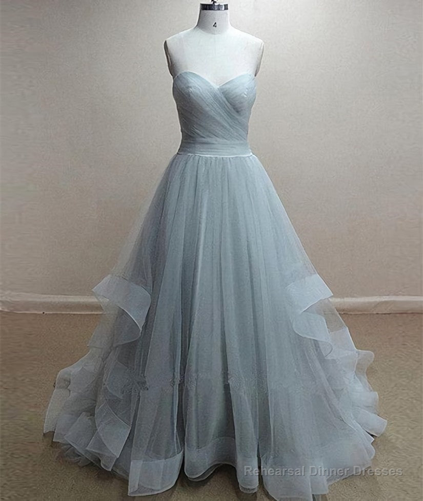 A-Line Sweetheart Neck Grey Prom Dresses, Formal Dresses, Grey Wedding Dresses