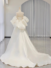 A-Line Sweetheart Neck Satin White Long Prom Dress, White Long Formal Dress