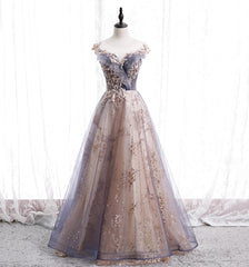 A-line Tulle with Lace Applique Party Dress Tulle Long Prom Dress prom dresses shops