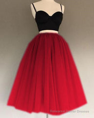 A Line Two Piece Homecoming Dresses Short Tulle Prom Gowns