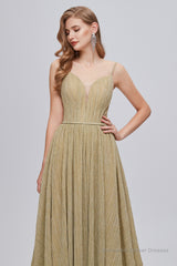 Summer Wedding Guest Dress, A-Line V-Neck Polyester With Train Sash Formal Party Dresses