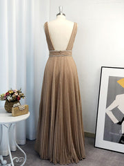 A-line V-neck Ruffles Floor-Length Dress