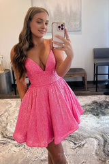 A-line V Neck Sequins Homecoming Dress