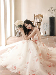 A_line Sweetheart Neck Champagne Long Prom Dress, Champagne Long Formal Dress