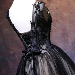 Adorable Black V-neckline Lace and Tulle Party Dress, Short Prom Dress