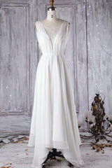 Affordable A-line Asymmetric Lace Chiffon Open Back Wedding Dress