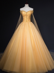 An Extra 40% Off Storewide Fashion Gold Ball Gown Tulle Off the Shoulder Beading Quinceanera Dress