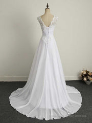 Appliques V-Neck Lace-Up Chiffon Wedding Dresses