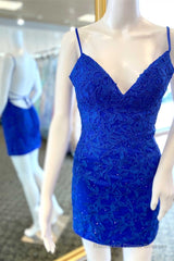 Royal Blue Appliqu篓娄s Backless Mini Homecoming Dress