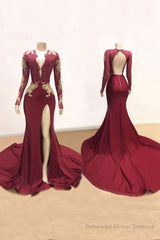 Awesome V-neck Long Sleeve High Slit Mermaid Prom Dress