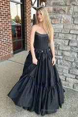 Ball Gown Scoop Neck Satin Long Prom Dresses with Beading