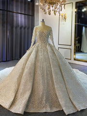 Ball Gown Sequins Long Sleeve Beading Luxury Wedding Dress