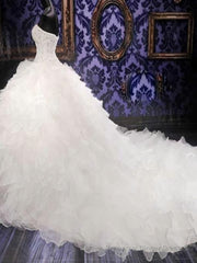 Ball Gown Sweetheart Cathedral Train Organza Wedding Dresses With Beading