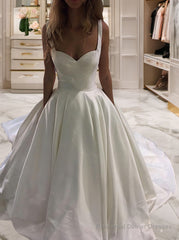 Ball Gown Sweetheart Sweep Train Satin Wedding Dresses