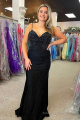 Beaded Spaghetti Straps Plus Size Prom Dress