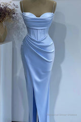 Baby Blue Mermaid Sweetheart Prom Dress With Spaghetti Straps