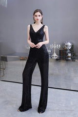 Shining V-neck Sequin Sleeveless Prom Jumpsuit