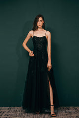 A-line Lace Appliques Long Prom Dresses