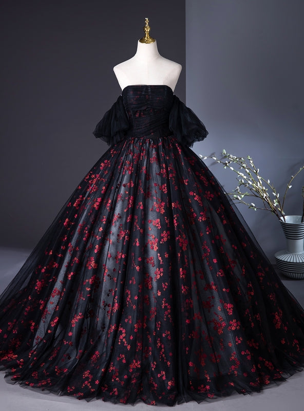 Black Ball Gown Strapless Embroidery Quinceanera Dress