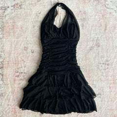 Black Chiffon Sleeveless Halter Party Dress Short Prom Dress