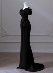 Black Mermaid Sweetheart Off Shoulder Prom Dress, Black Satin Evening Dress