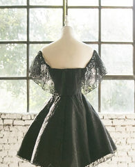 Black Off Shoulder Lace Sweetheart Lovely Short Homecoming Dress, Black Party Dress