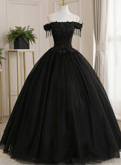 Black Off Shoulder Sweet 16 Formal Dress with Lace Black Formal Dress prom dresses shops