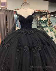 Black Quinceanera Dresses with Flowers,Long Sweet 16 Dresses