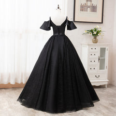 Black Satin and Tulle Ball Gown Off Shoulder Evening Dress Party Gown, Black Long Formal Dress