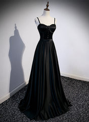 Black Satin Long Party Dress Black Simple Junior Prom Dress prom dresses shops